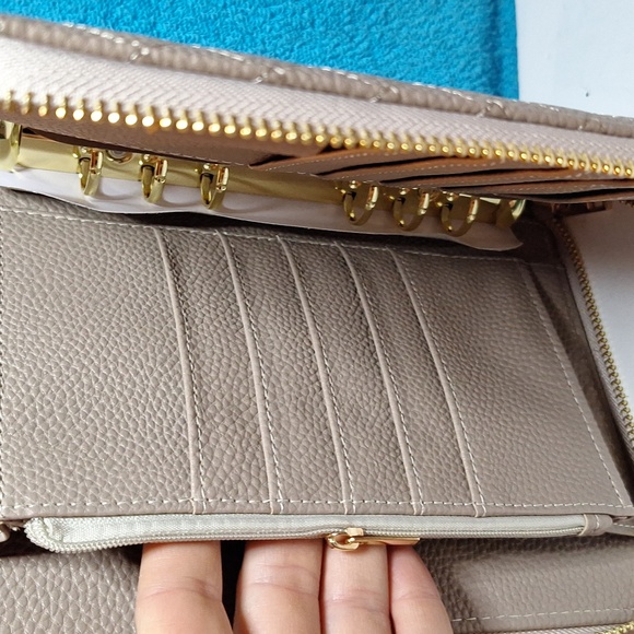 A6 Personal Binder, A6 Cash Stuffing Wallet Quilted Taupe Zipper Planner NEW - Picture 2 of 7